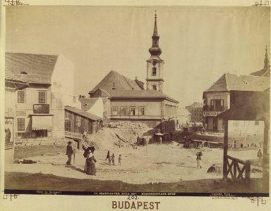 Budapest I., Szarvas tér a Döbrentei tér felé nézve, szemben az Alexandriai Szent Katalin-templom, 1894-ben. - Fortepan 82528