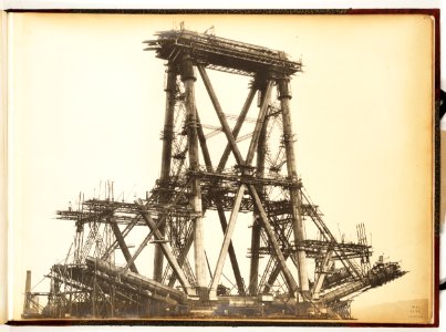 Forth Bridge - Fife cantilever with No. 1 strut and lifting platform nearly up to rail level photo
