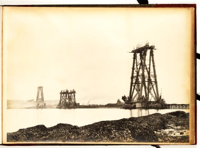 Forth Bridge - Three cantilevers from the south shore on the occasion of Queensferry superstructure attaining its full height