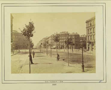 Andrássy (Sugár) út az Oktogonnál a Bajcsy-Zsilinszky út (Váci körút) felé nézve. A felvétel 1880 körül készült. Fortepan 82280 photo