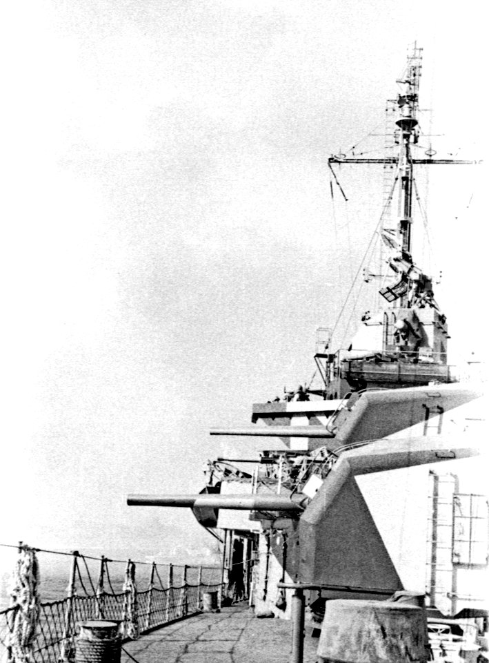 Forward gun turrets of USS Monssen (DD-798) c1945