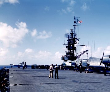 Forward flight deck of USS Cowpens (CVL-25), in the summer of 1943 (80-G-K-663)