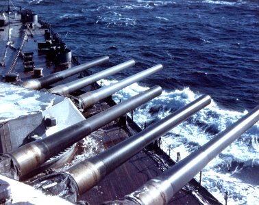 Forward guns of USS Alabama (BB-60) c1942