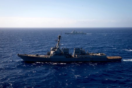 Forty Ships and Submarines Steam in Close Formation During RIMPAC - USS William P. Lawrence (DDG 110) and Xian (153) 160728-N-SI773-1105