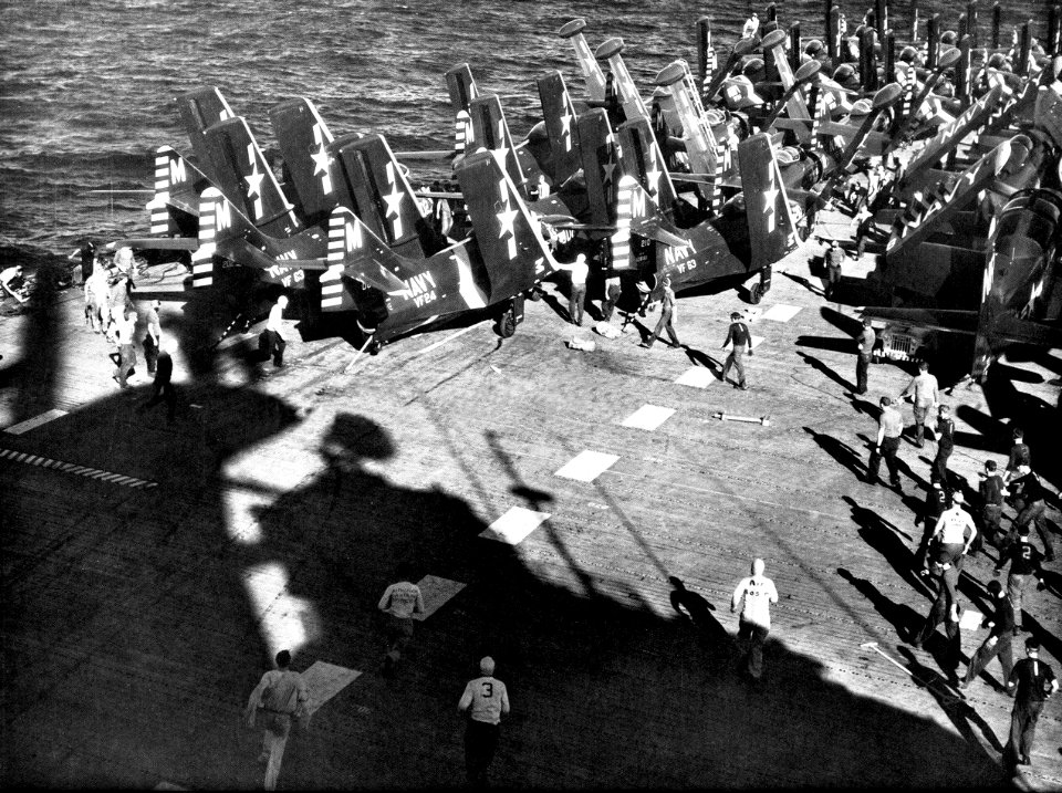 Forward flight deck of USS Essex (CVA-9) c1955