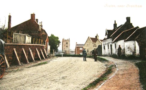 Foston, Lincolnshire, England, pre 1911. Main Street with St Peter's Church and Black Horse public house