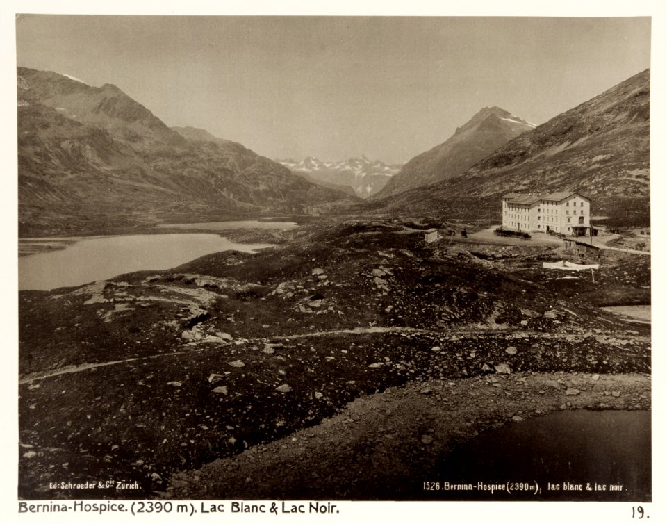 Fotografi av Bernina-Hospice (2 390 m.). Lac blanc & lac noir - Hallwylska museet - 104859