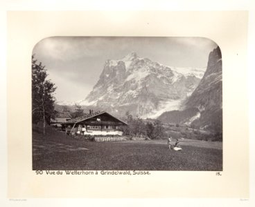 Fotografi av berget Wetterhorn och byn Grindewald - Hallwylska museet - 103148