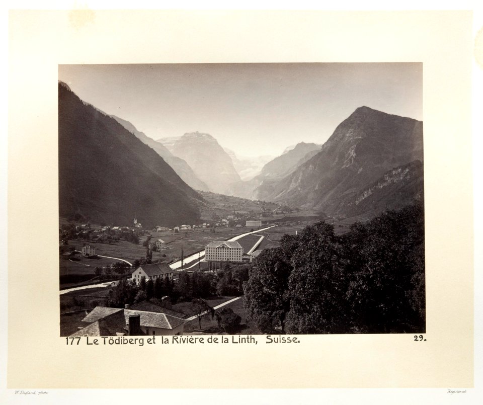 Fotografi av berget Tödi och Linthfloden i Schweiz - Hallwylska museet - 103162