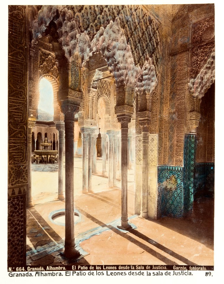 Fotografi av Granada. Alhambra, El Patio de los Leones desde la sala de Justicia. (Kolorerad.) - Hallwylska museet - 104835