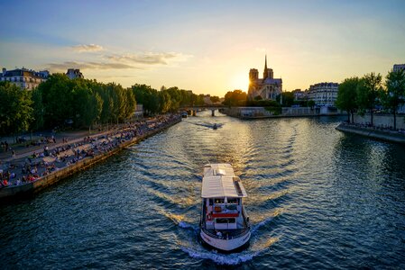 Sunset canal boat photo