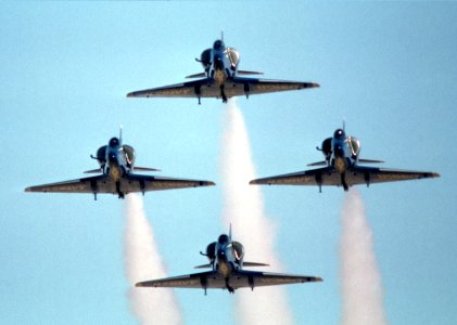 Four A-4Fs Bluea Angels head-on 1984