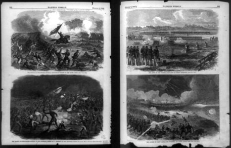 Four Civil War views showing the Battle of Gettysburg, execution of deserters from the Army of the Potomac, and the attack on Fort Wagner, Charleston harbor, South Carolina LCCN90707484