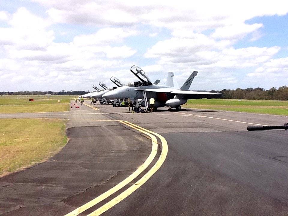 Four Super Hornets at RAAF Base Amberley in October 2011