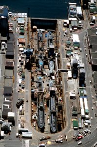 Four LaFayette-class ballistic missile submarines being scrapped out at Puget Sound Naval Shipyard on 17 May 1993