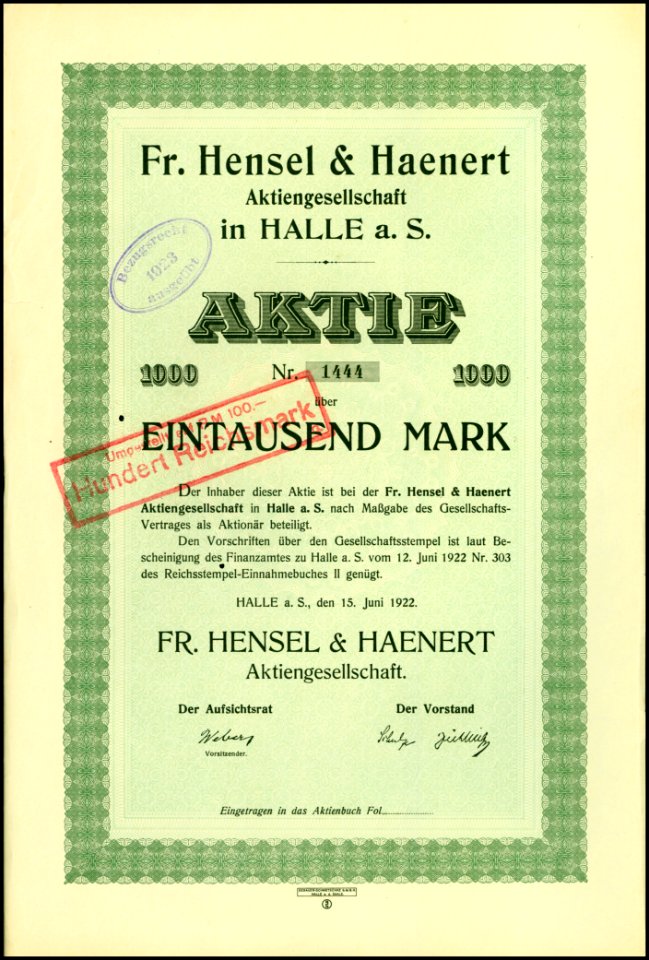 Fr. Hensel & Haenert AG 1922