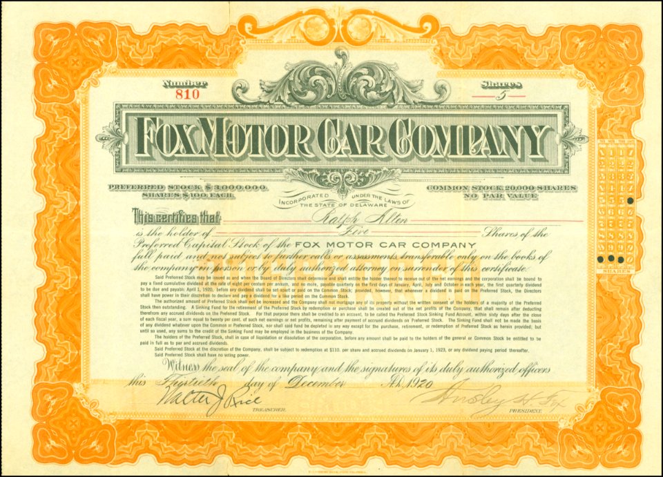 Fox Motor Car Comp. 1920