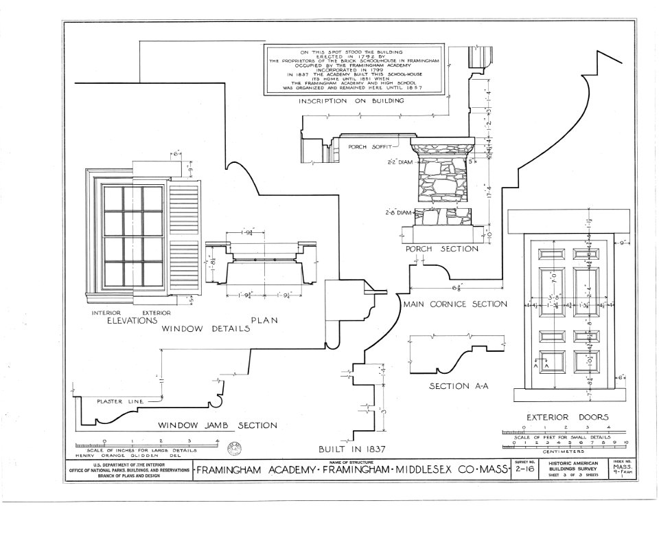 Framingham Academy - HABS - Framingham, Massachusetts - 00003a