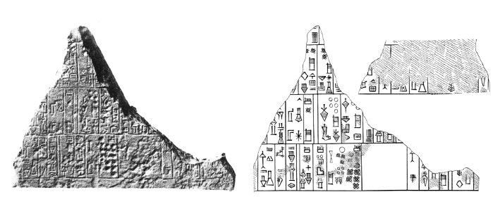 Fragments of the Victory Stele of Rimush (photograph and transcription)