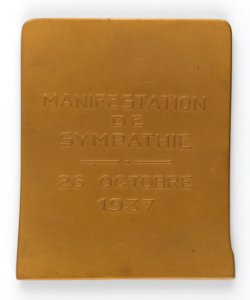 Francois Peeters 1896-1937 Manifestation de Sympathie, plaquette by Pierre Theunis, Belgium, (1937), Coins and Medals Department of the Royal Library of Belgium, 2N150 - 4 (verso)