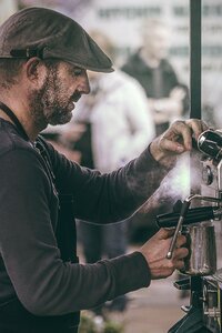 Bartender coffeemaker smoke photo