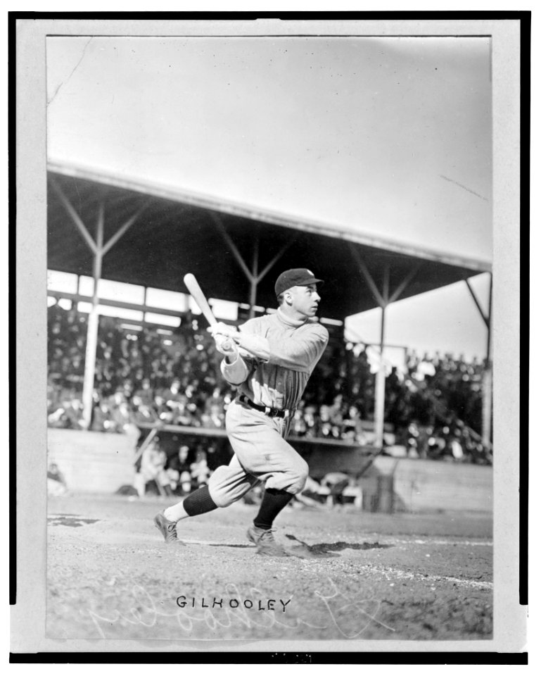 Frank Gilhooley, baseball player with the New York Yankees, swings his bat at home plate LCCN2004666456