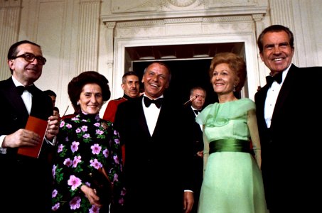 Frank Sinatra Standing with President Richard Nixon, Pat Nixon, and President of the Council of Ministers of the Italian Republic Giulio Andreotti