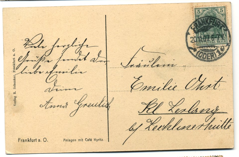 Frankfurt Oder Anlagen mit Cafe Kyritz 1907 backside