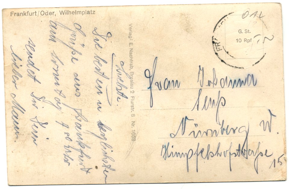 Frankfurt Oder Logenstraße before 1904 backside