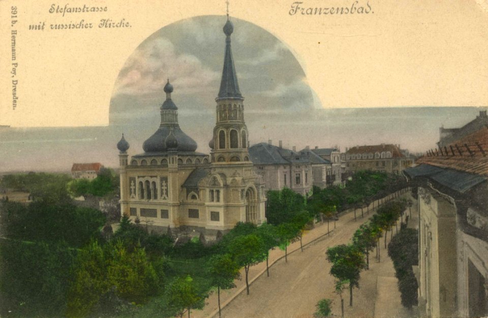 Franzensbad (CZ), Tschechien - Stefanstraße mit russischer Kirche (Zeno Ansichtskarten)