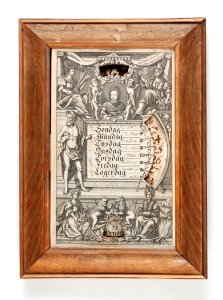 Gregoriansk kalendarium med veckodagar, datum, månader och stjärntecken - Skoklosters slott - 93146
