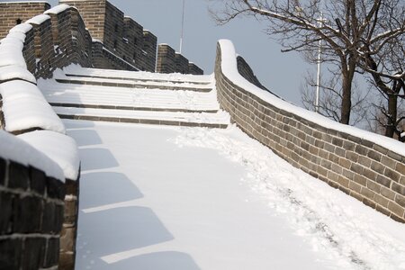 Building stairs badaling great wall in snow photo