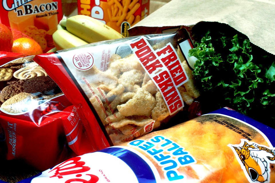 Grocery bag of junk foods