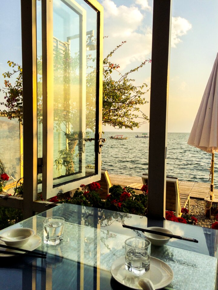 Window sill dinner romantic