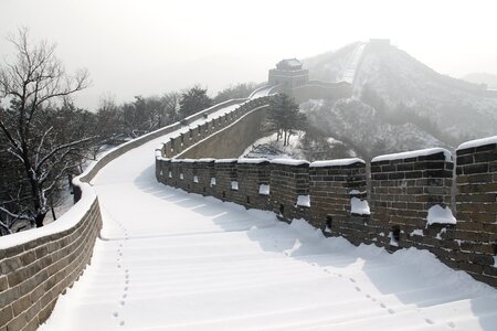 Transport system tourism badaling great wall in snow photo