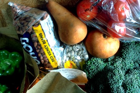 Grocery bag of healthy foods photo