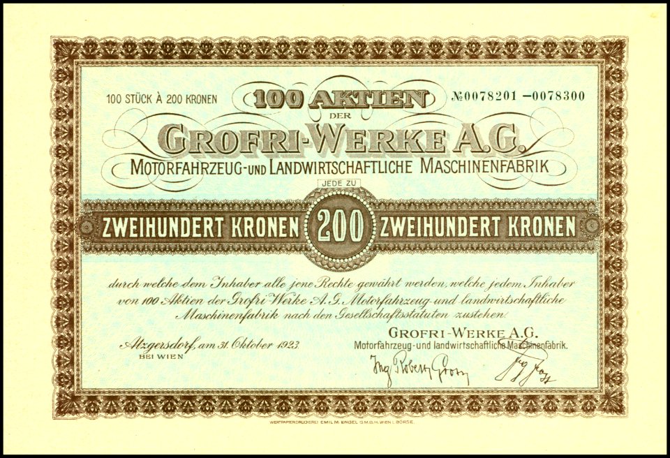 Grofri-Werke AG 1923 100x200 Kr