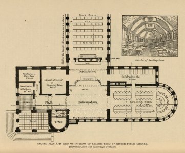 Ground plan and sketch of Rindge Public Library reading room LCCN2007682636