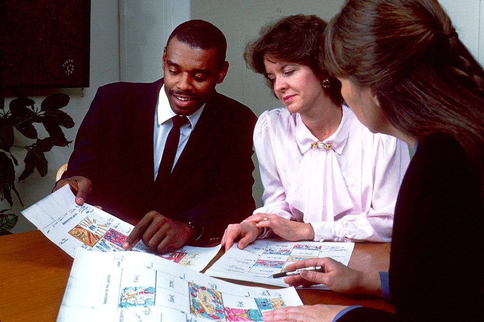 Group discusses storyboards