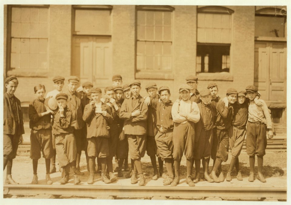 Group in front of Indian Orchard Mfg. Co. Everyone in public was working, (see previous lists of names). LOC nclc.02284