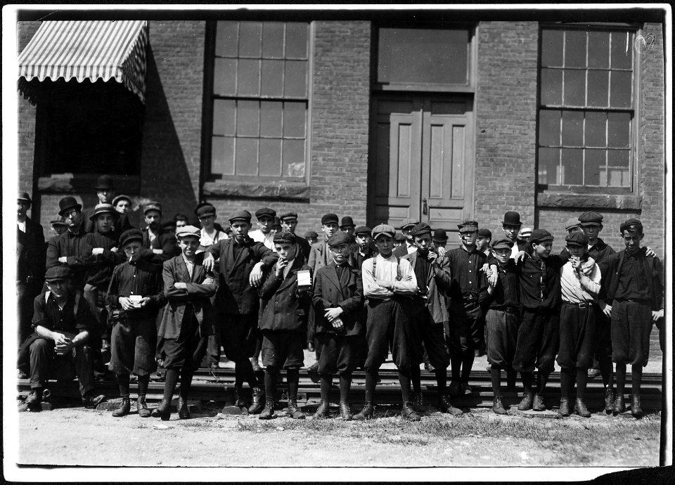 Group in front of Indian Orchard Mfg. Co. Everyone in photo was working. Indian Orchard, Mass. - NARA - 523445