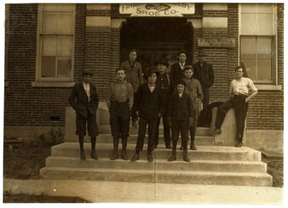 Group of boys working in Freidjman (i.e., Friedman) Shelby Shoe Company, 6-30 A.M. (See photo -1718 for names of boys.) LOC nclc.04702