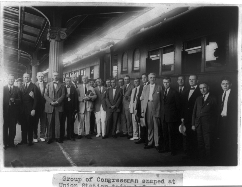 Group of Congressman snaped (sic) at Union Station today before the departure of the special train which carried them to Atlantic City to attend the 58th Annual Reunion of the Grand Lodge of LCCN2006680069