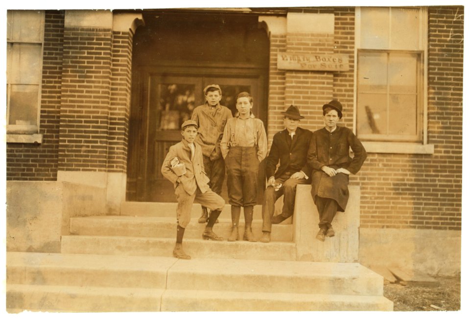 Group of boys working in Friedman Shelby Shoe Co. 6-30 A.M. (See Photo -1718 for names of boys). LOC nclc.04701