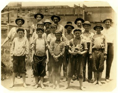 Group of boys working in the Williamston Mill. Williamston, S.C. Smallest boy is Frank Duran -1 Front Street. LOC nclc.02612