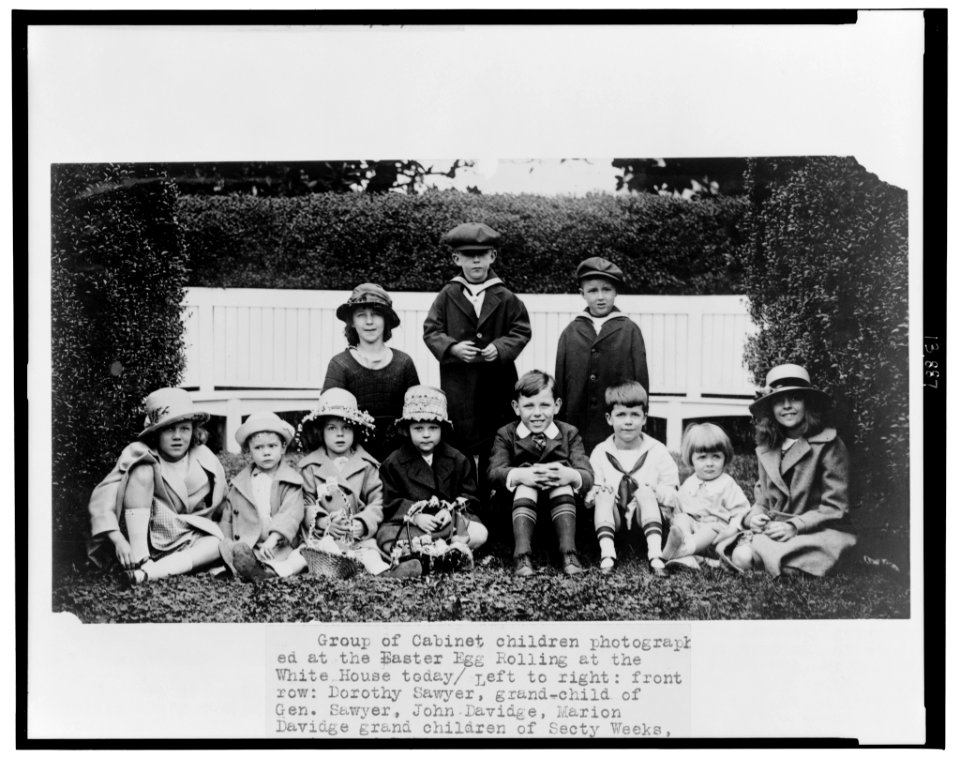 Group of Cabinet children photographed at the Easter egg rolling at the White House today LCCN2002712403