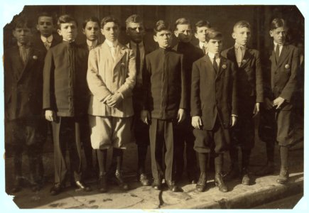 Group of cash boys in Holmes Department Store showing the youngest workers there and typical type of conditions in New Orleans department stores. LOC nclc.04921