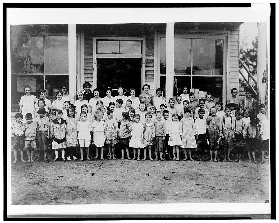 Group of children attending the mill school at Barker Cotton Mills. These children are well-kept at home, and well-directed in school. School is sanitary and well-equipped. School attendance LOC cph.3c30785