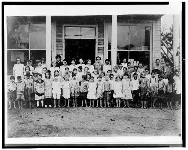 Group of children attending the mill school at Barker Cotton Mills. These children are well-kept at home, and well-directed in school. School is sanitary and well-equipped. School attendance LOC cph.3c30785 photo