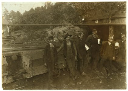 Group of Miners, Drivers and Trapper. Macdonald, W. Va., Mine. Oct., 1908. Witness E. N. Clopper. LOC nclc.01067